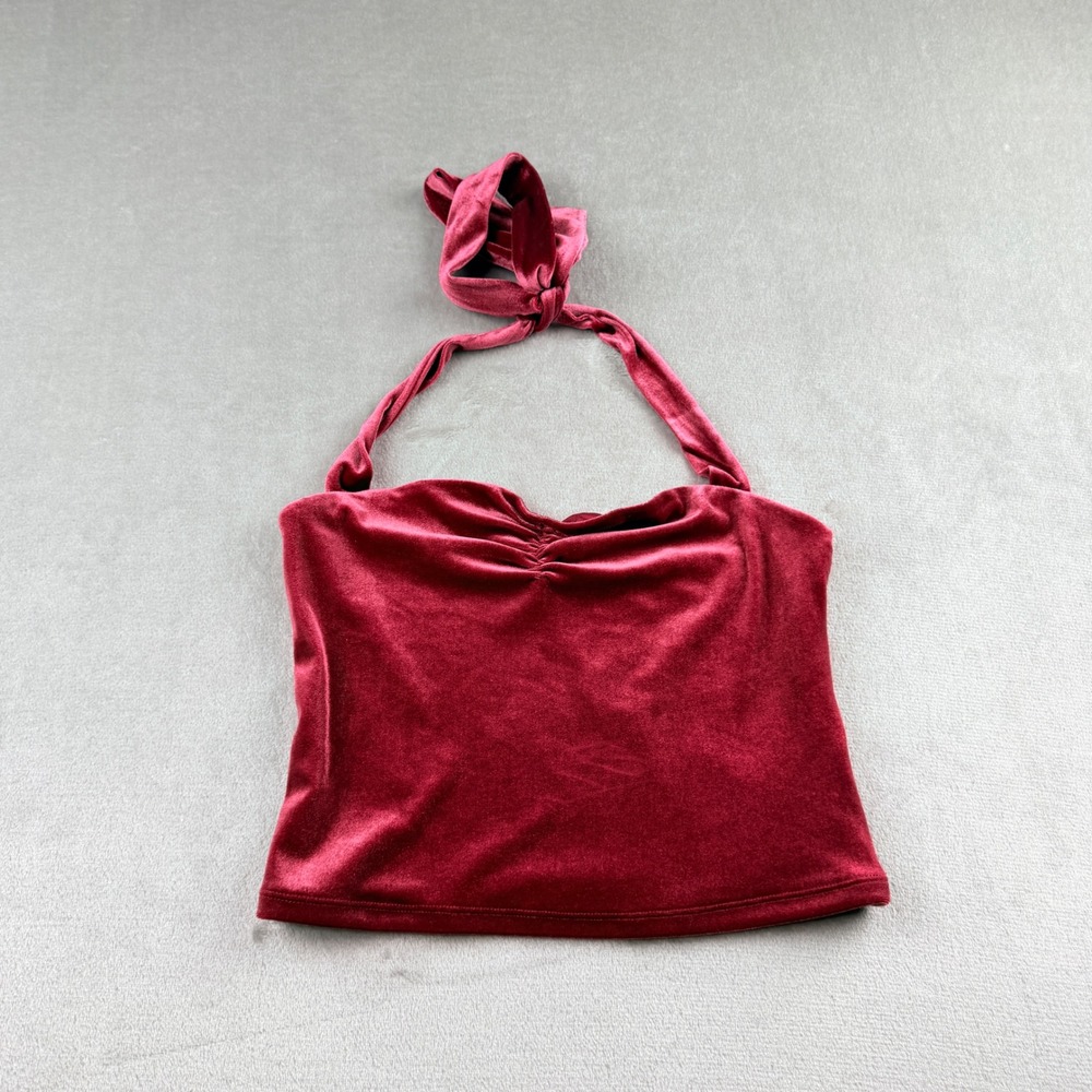 Garage Women's Medium Red Velvet Halter Top Summer Cropped